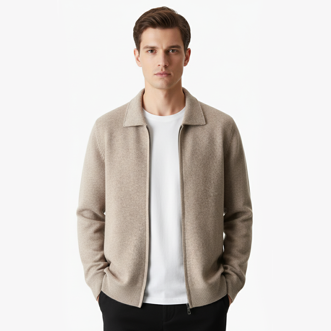 MERINO WOOL ZIP POLO CARDIGAN