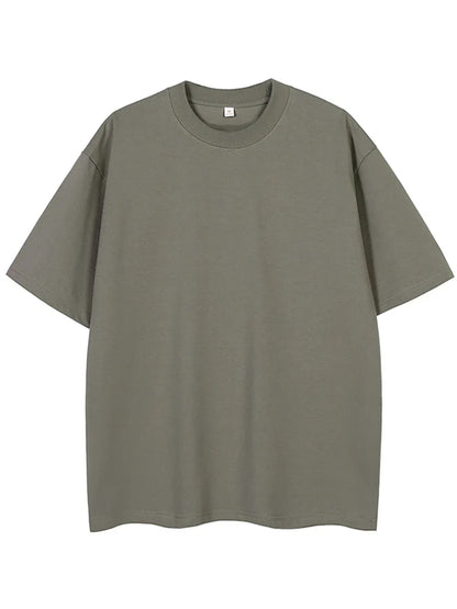 260GSM Summer T Shirt Men Korean Fashion Short Sleeve Loose Basic T-shirts Solid Tops Oversized Tee Unisex