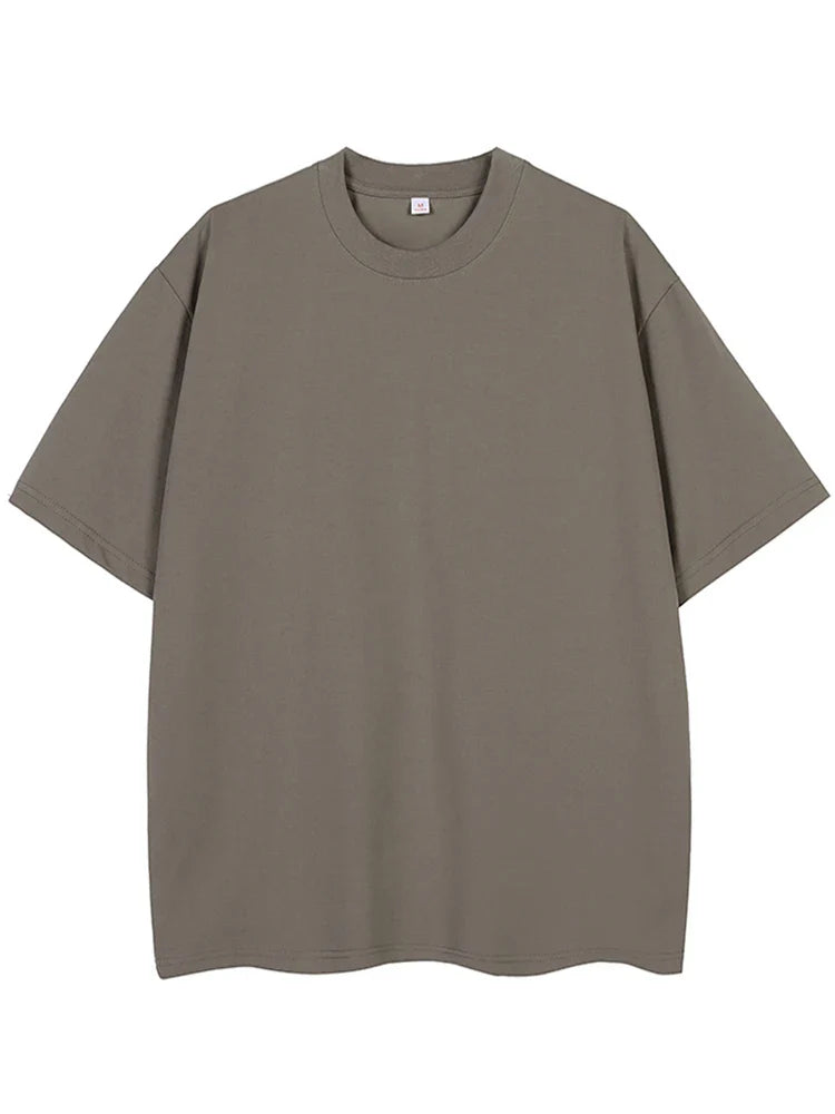 260GSM Summer T Shirt Men Korean Fashion Short Sleeve Loose Basic T-shirts Solid Tops Oversized Tee Unisex