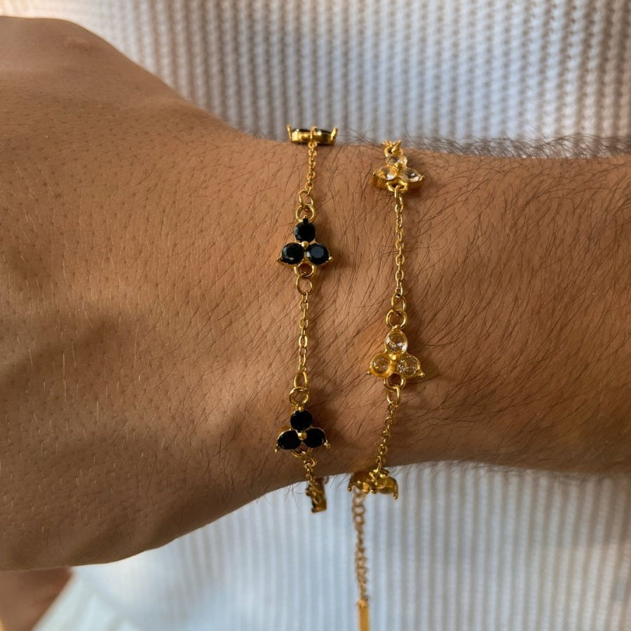 Obsidian Clover Bracelet | 18K Gold