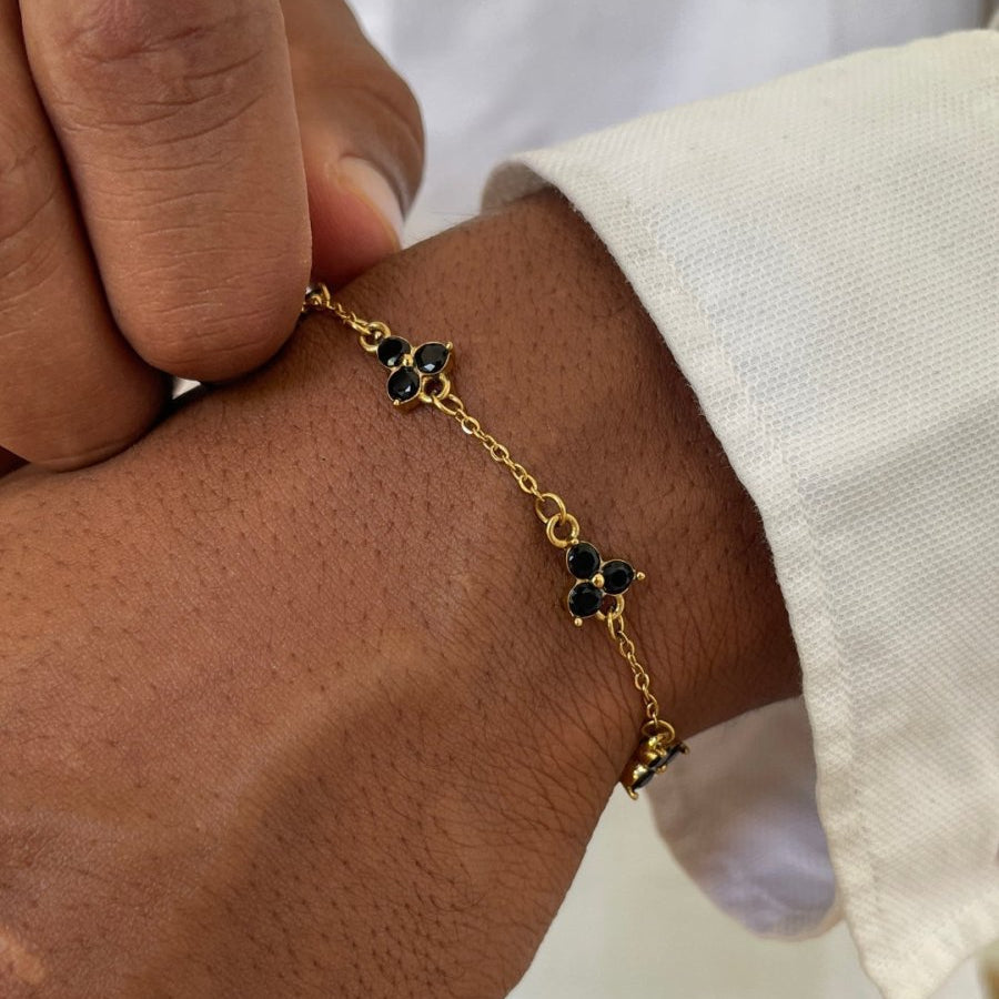Obsidian Clover Bracelet | 18K Gold