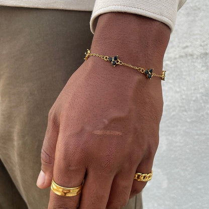Obsidian Clover Bracelet | 18K Gold