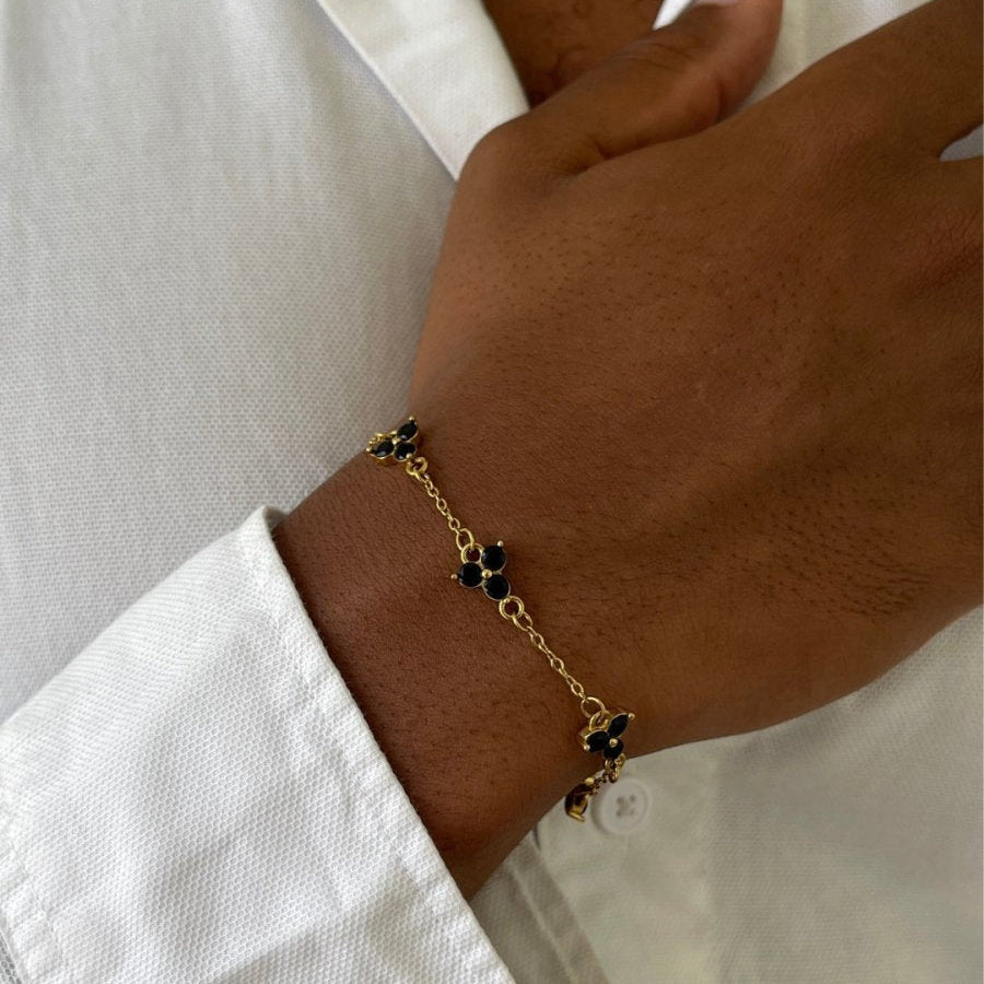Obsidian Clover Bracelet | 18K Gold
