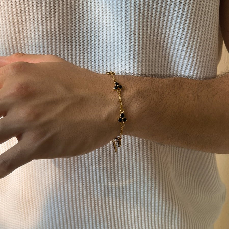 Obsidian Clover Bracelet | 18K Gold