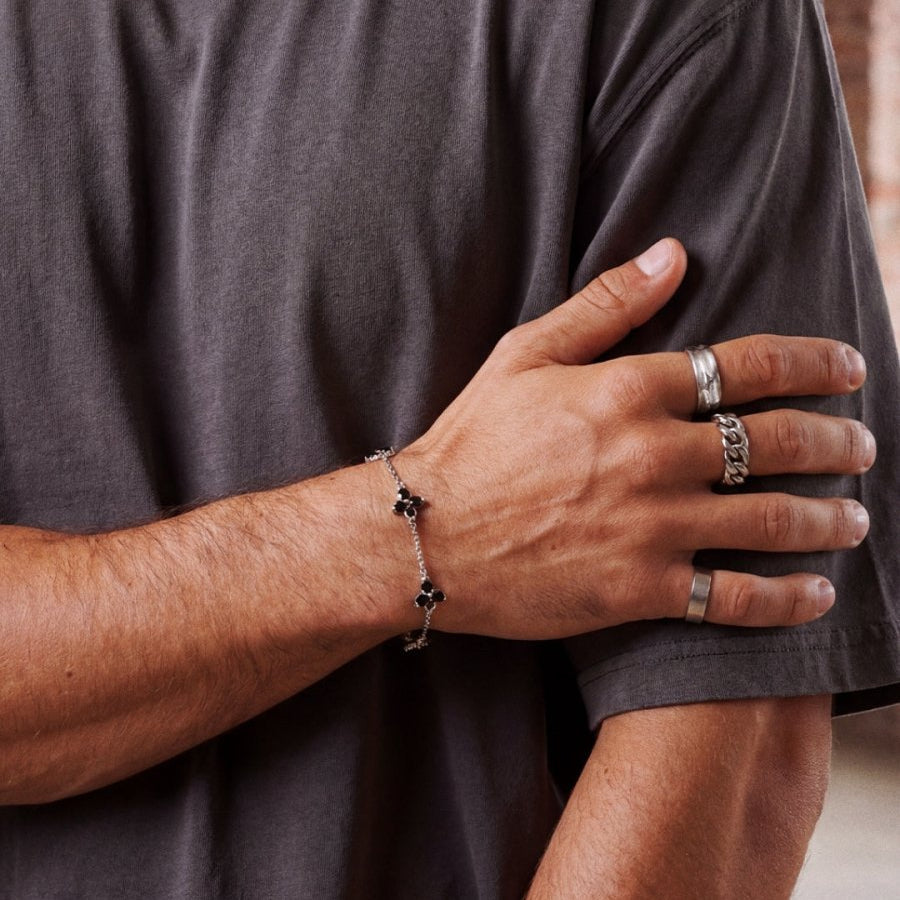 Obsidian Clover Bracelet | Silver